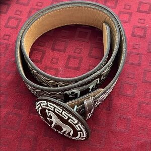 Brown Embroidered Men's Belt